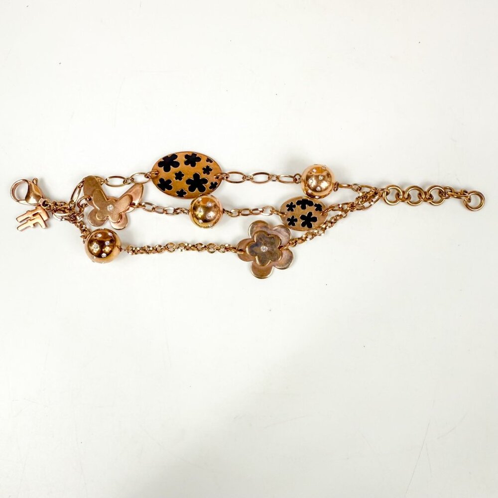 Folli Follie Rose Gold-Tone 3-Strand Chain Bracelet With Flower Butterfly Charms